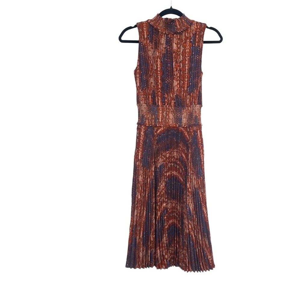 Nanette Lepore Womens Aztec Snake Print Mock Neck Acoridan Pleat Aline Dress 4
